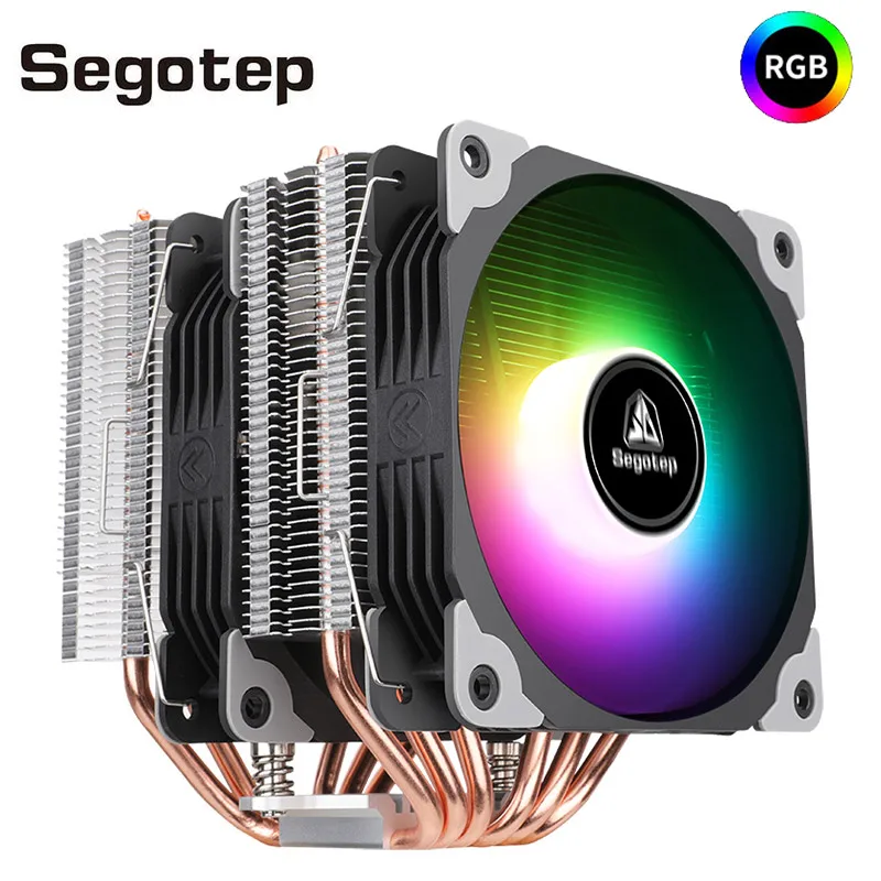 Segotep 6 Heat Pipes CPU Cooler Double 120mm ARGB PWM Cooler Fan Silent 12V/4Pin Air-Cooled Radiator LGA 2011 1151 1155 AMD AM4