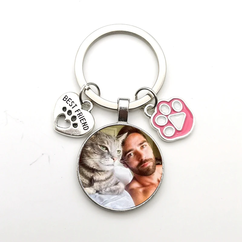Новый заказной самодельный брелок для мальчиков кошек фото любовь собака стекло