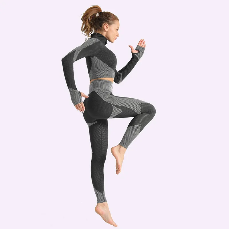 

Women Seamless yoga set Fitness Sports Suits GYM Cloth Yoga Long Sleeve Shirts High Waist Running Leggings Workout Pants Shirts
