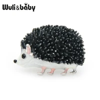 wulibaby black enamel hedgehog brooches for women lovely animal fashion jewelry pins gift 2019