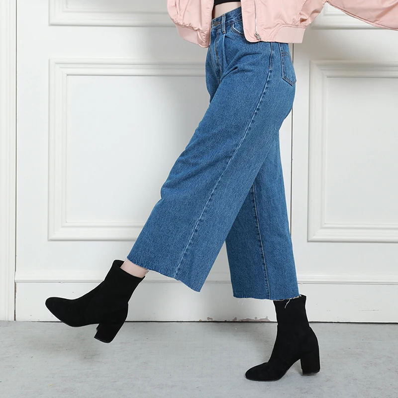 Autumn Winter Women Denim Pant High Waist Loose Comfort 100% Cotton Female Lady Jeans | Женская одежда