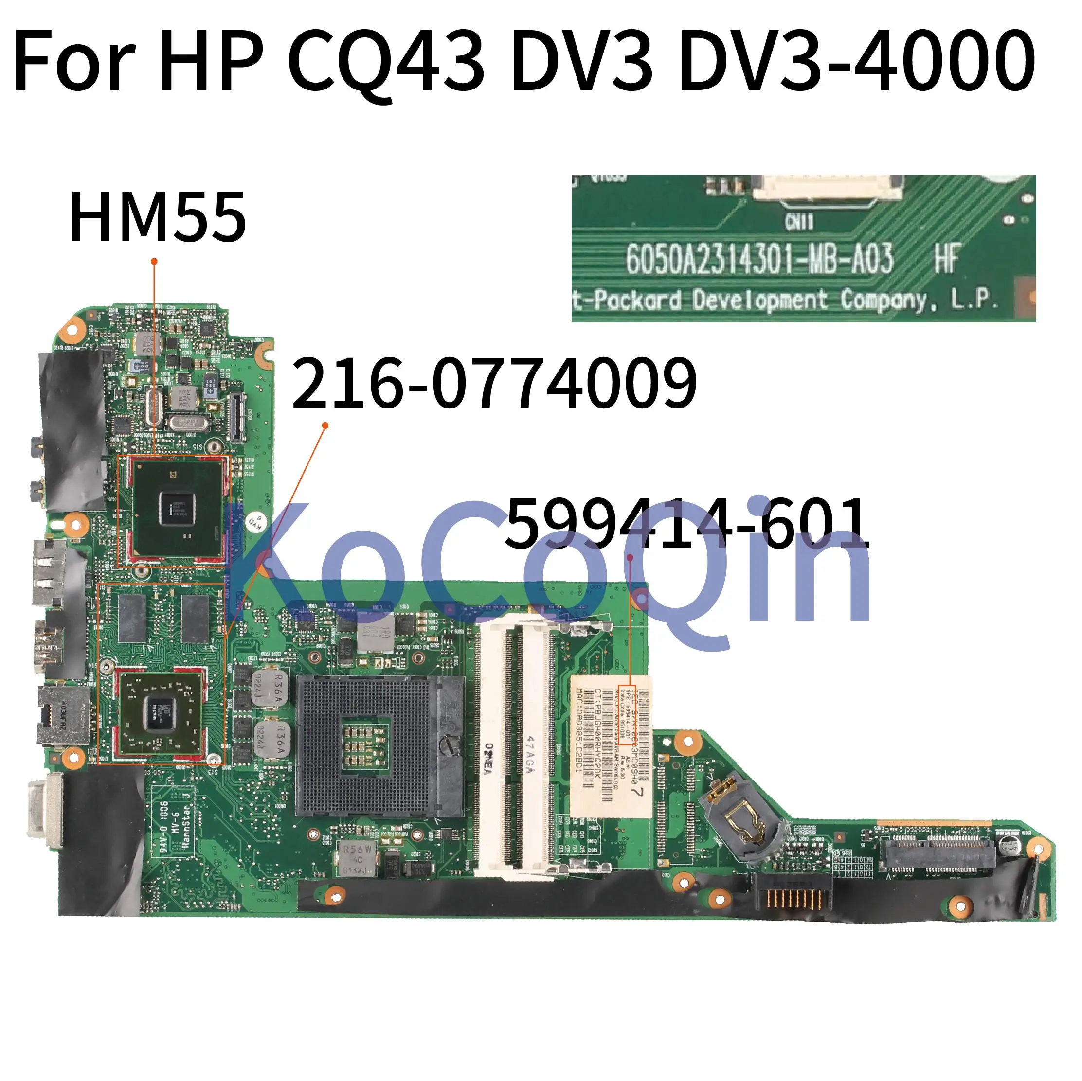 KoCoQin материнская плата для ноутбука HP DV3 DV3-4000 HD5430 HM55 6050A2314301-MB-A03 599414-001 аккумулятор