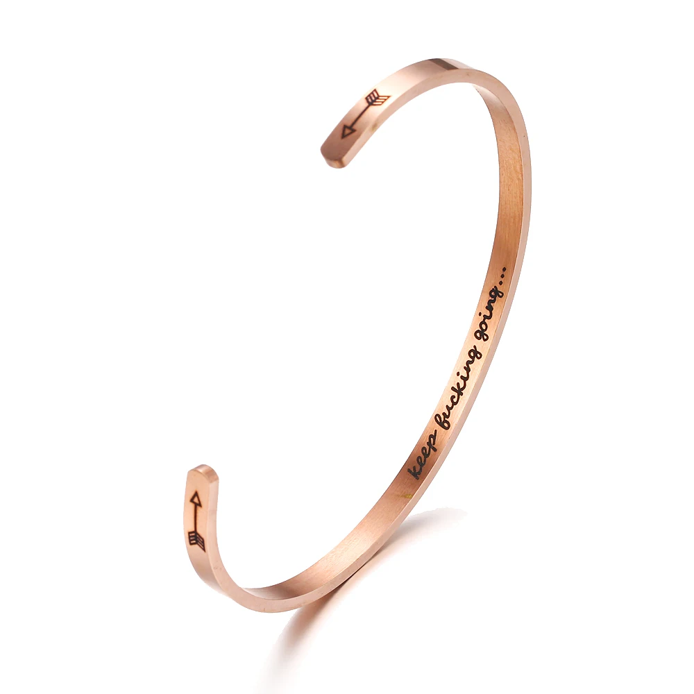 Engraved KEEP BUCKING GOING Inspirational Quote Bangles Cuff Mantra Bracelets Anniversary Gifts for women femme |