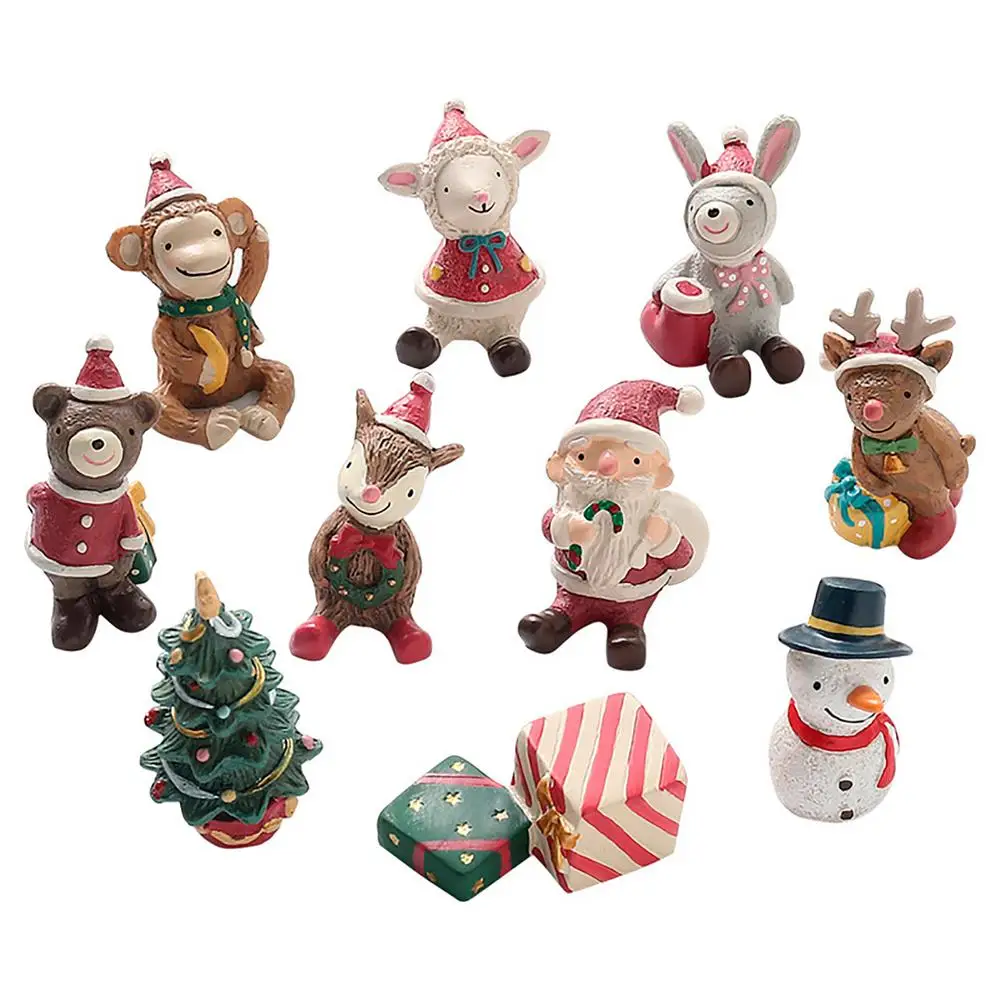 Minifiguras en miniatura de resina para decoraci&oacute;n del hogar, regalos de Navidad, estatua de Pap&aacute; Noel hecha a mano, adorno artesanal para jard&iacute;n-5