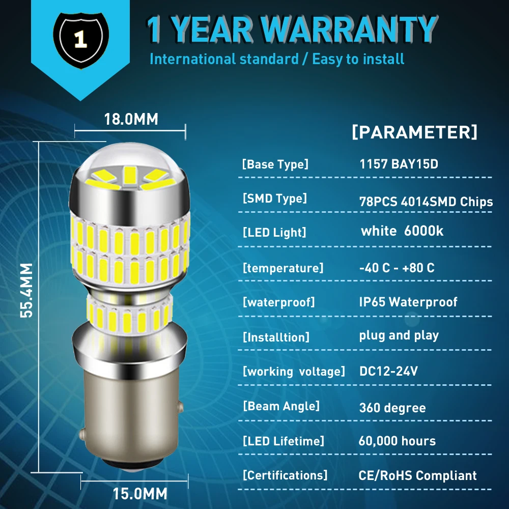 2X высокое качество BAY15S 1157 P21W led 1156 T20 7443 P21/8 Вт 3157 W21W Автомобильная лампочка 7440 BA15S