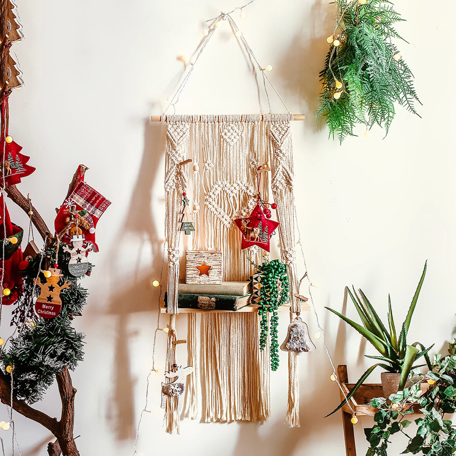 

Macrame Simple Wall Hanging Boho Home Chic Bohemian Art Decor Photo Display - Bedroom Living Room Gallery Decoration