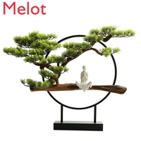 chinese style welcome pine decoration with light living room tv cabinet zen decoration wooden art root carving