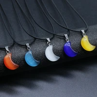 fashion moon shape natural cats eye stone pendant necklace charms for women diy making jewerly party gift size 10x18mm