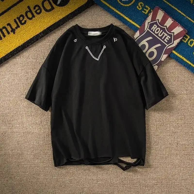 Мужские крутые футболки Idopy в стиле панк облегающие рваные с коротким рукавом и