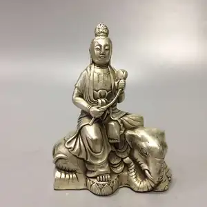 Chinese archaize White copper Samantabhadra bodhisattva craft statue