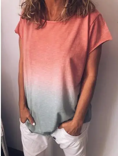 

2022 feminina Summer Women Tee Shirts Gradient Print Tops Women Sleeve Loose Casual T-shirt Plus size