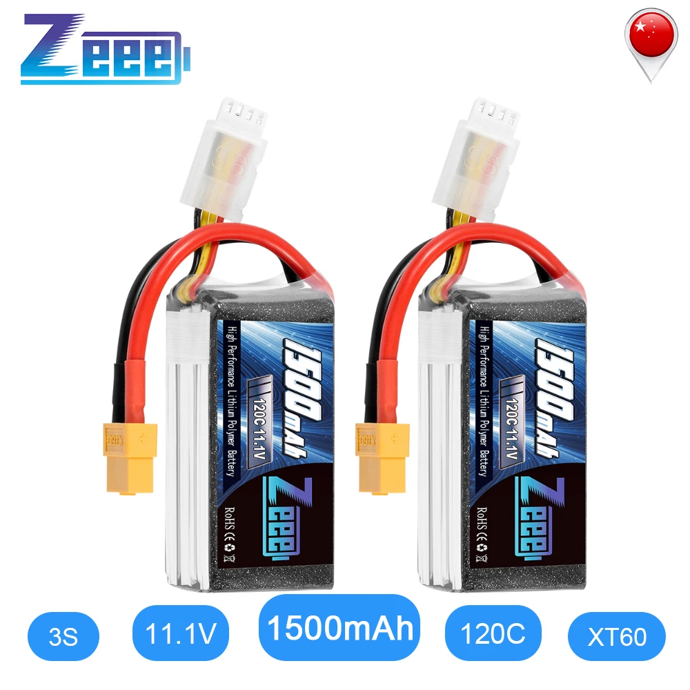 2 шт. Zeee Lipo аккумулятор 11 1 В 120C 1500 мАч 3S софтбокс Графен RC с разъемом XT60 для FPV Racing