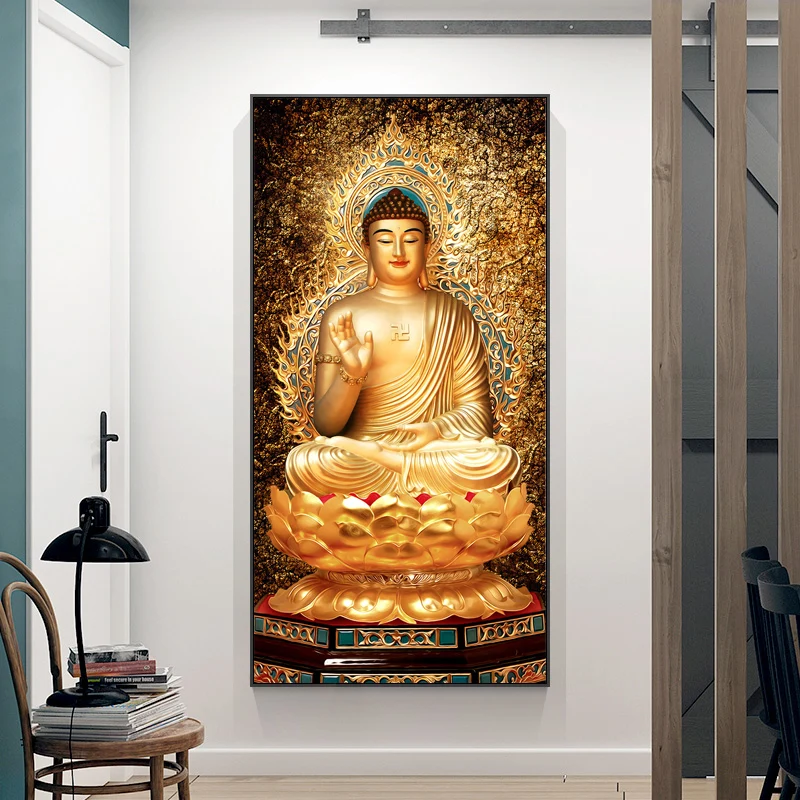 

Canvas Wall Art Cuadros Decoracion Salon Golden Buddha Paintings on The Wall Buddhism Paintings on The Wall Canvas Home Decor