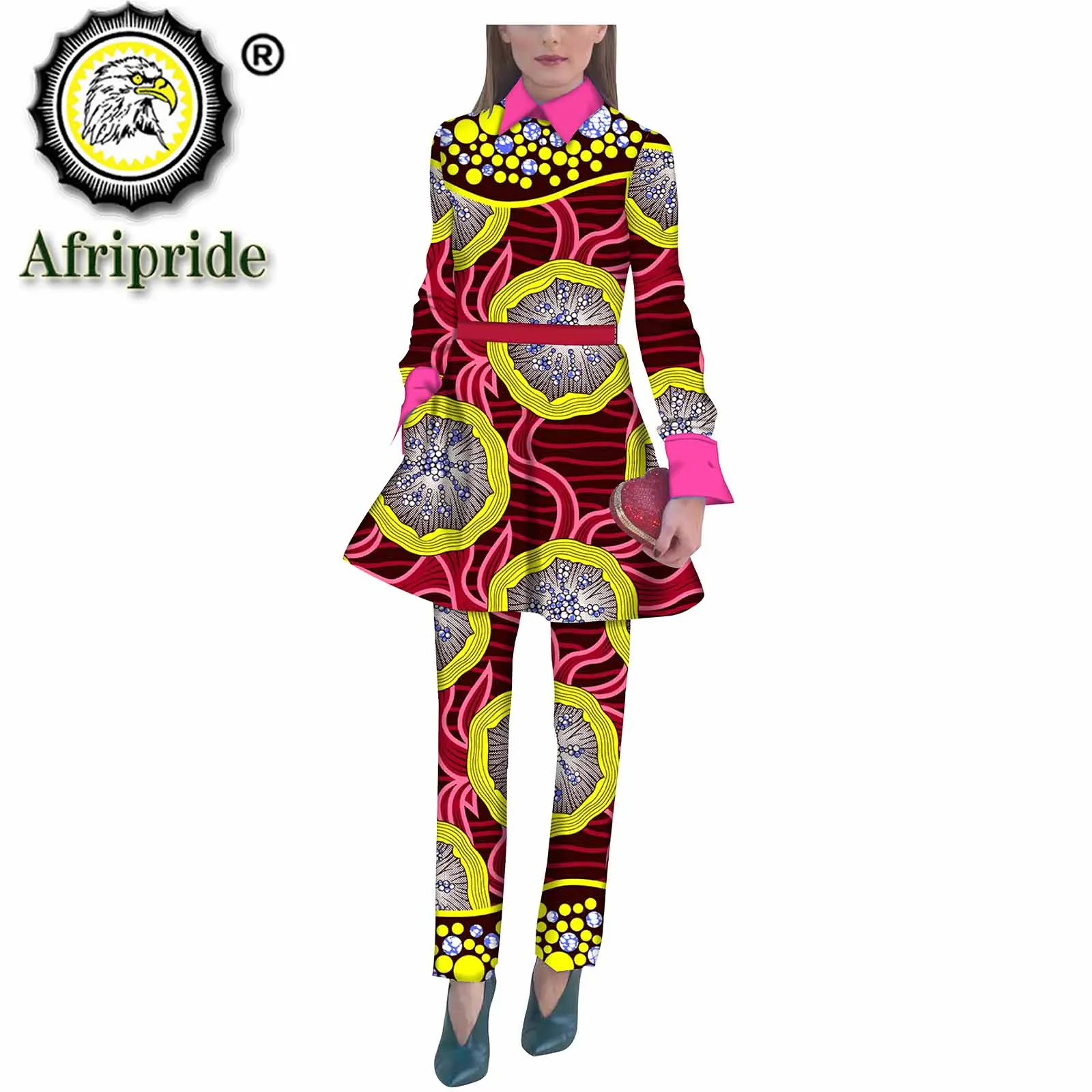 Africa Style Waist Belt Suits for Women Blazers Jackets Two Piece Set Top and Pants Dashiki African Women Clothing S1826009