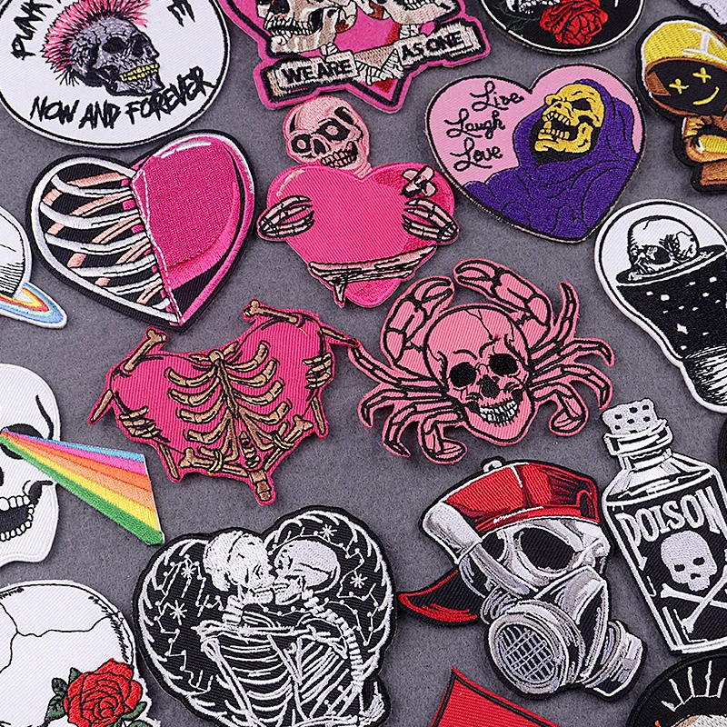 

Skull Iron On Patches For Clothing Stickers Punk Patches On Clothes Hippie Stripes Embroidered Patch Stripes Applique Accessory