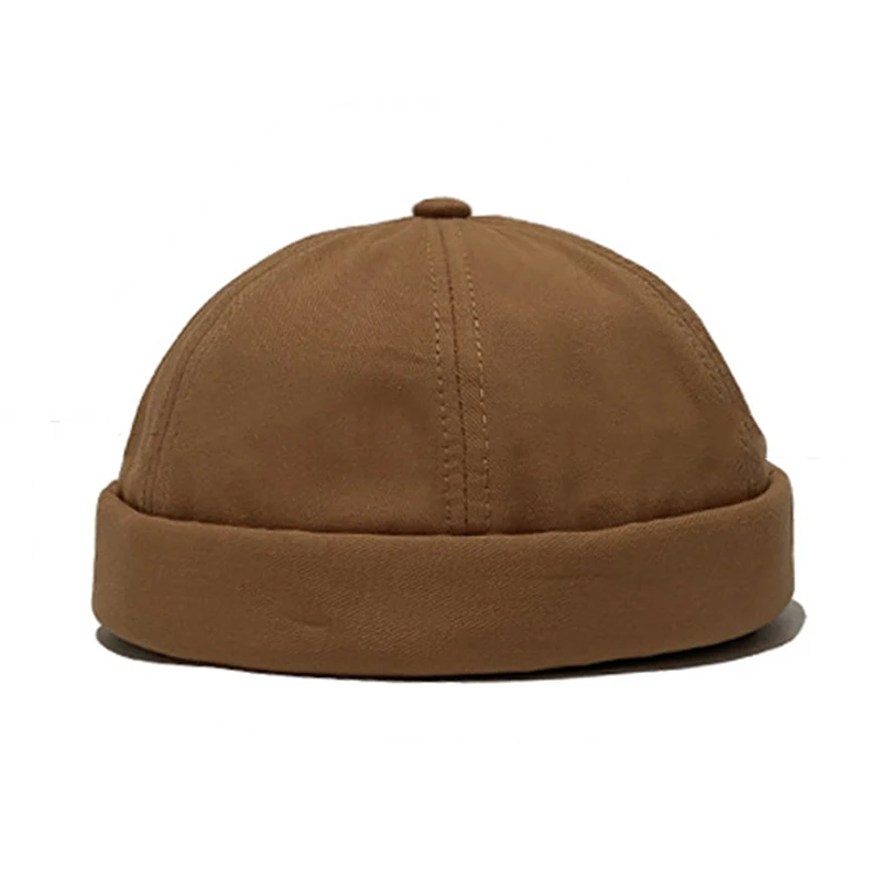 

Men Women Skullcap Sailor Cap Solid Color Rolled Cuff Bucket Cap Brimless Hat Leather Adjustment Buckle Cotton Hats