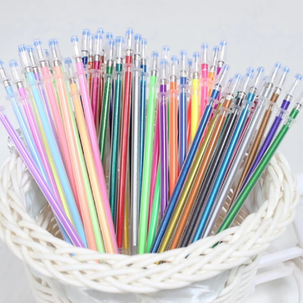 

48Pcs Colors 0.8mm Gel Ink Pen Refills Glitter School Drawing Writing Stationery