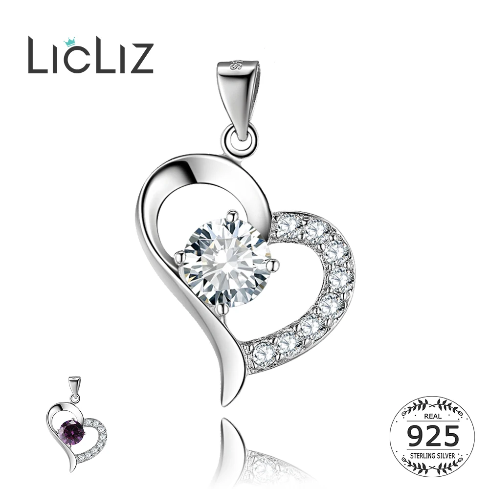LicLiz 925 пробы Серебряное пустое сердце Проложить CZ Циркон Алмазный кулон Шарм для