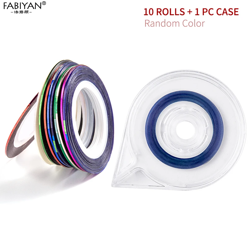 10 Rolls Case 20 шт многоцветные рулонные полосы полосовая лента линия обертывание наклейки Советы украшения DIY Дизайн ногтей маникюр профессиональный набор случайный цвет - Цвет: 10 Rolls Case