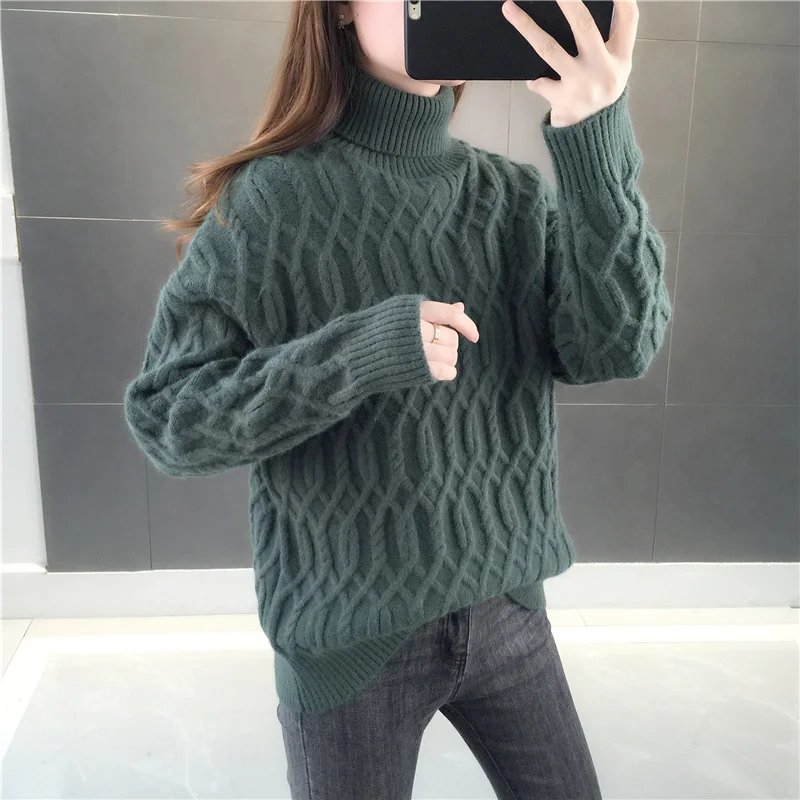 Пуловер с высоким воротником женский осенне-зимний толстый базовый свитер