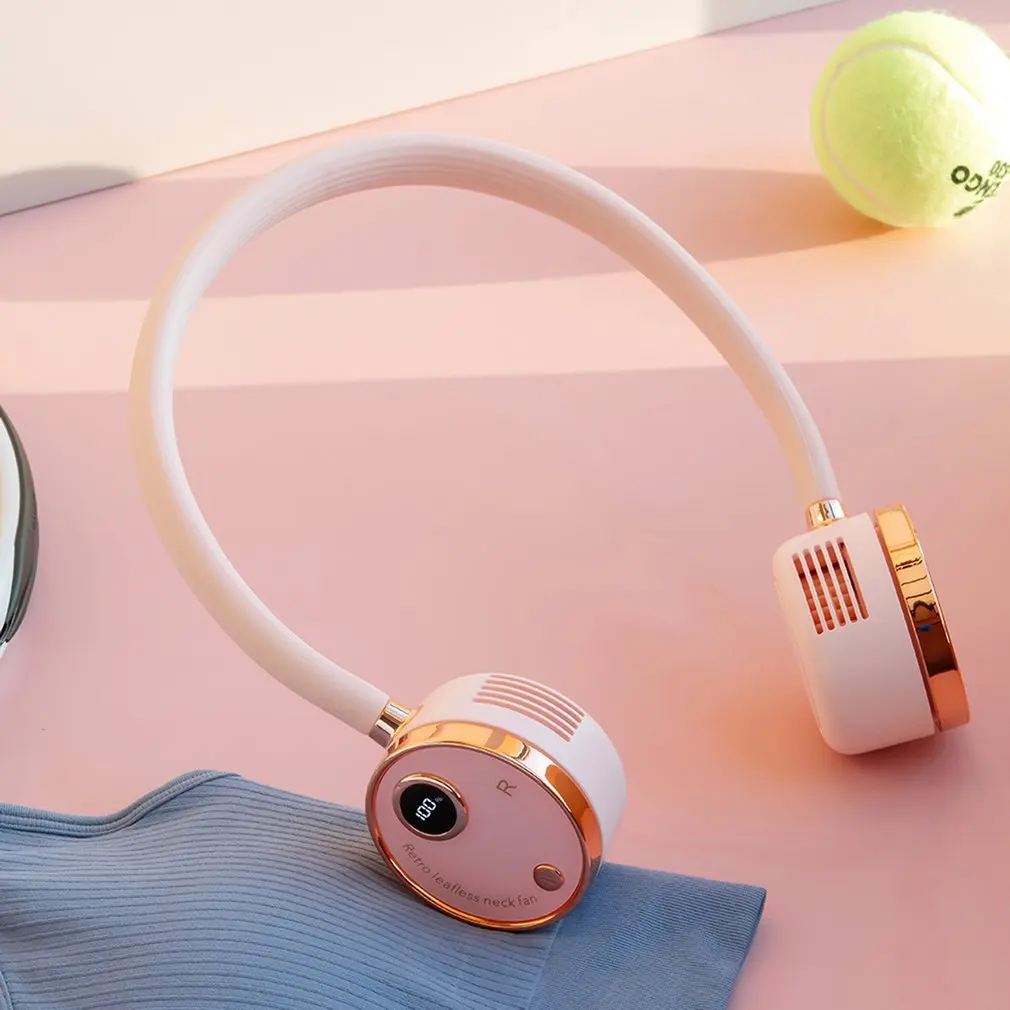 

Led Digital Display Portable Fan Universal Hose Three Gear Wind Speed 2000mah Neck Fan For Indoor And Outdoor