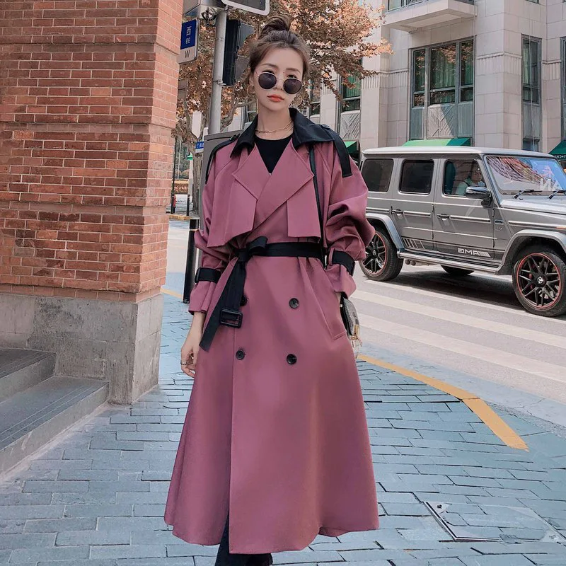 Women's Windbreaker Long Spring Autumn Korean Double-breasted Trench Coat Fashionable Ladies Cloak Loose Casual Windproof Jacket