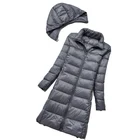 Женский длинный пуховик на 90% белом утином пуху, съемный пуховик, тонкий пуховик, зимняя одежда большого размера