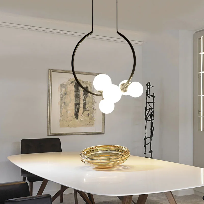 

Artpad Nordic Metal Wreath Pendant-Light Hanging-lamp Bar Corridor Bedroom Restaurant Round Glass Lampshade G9 LED Pendant Lamp