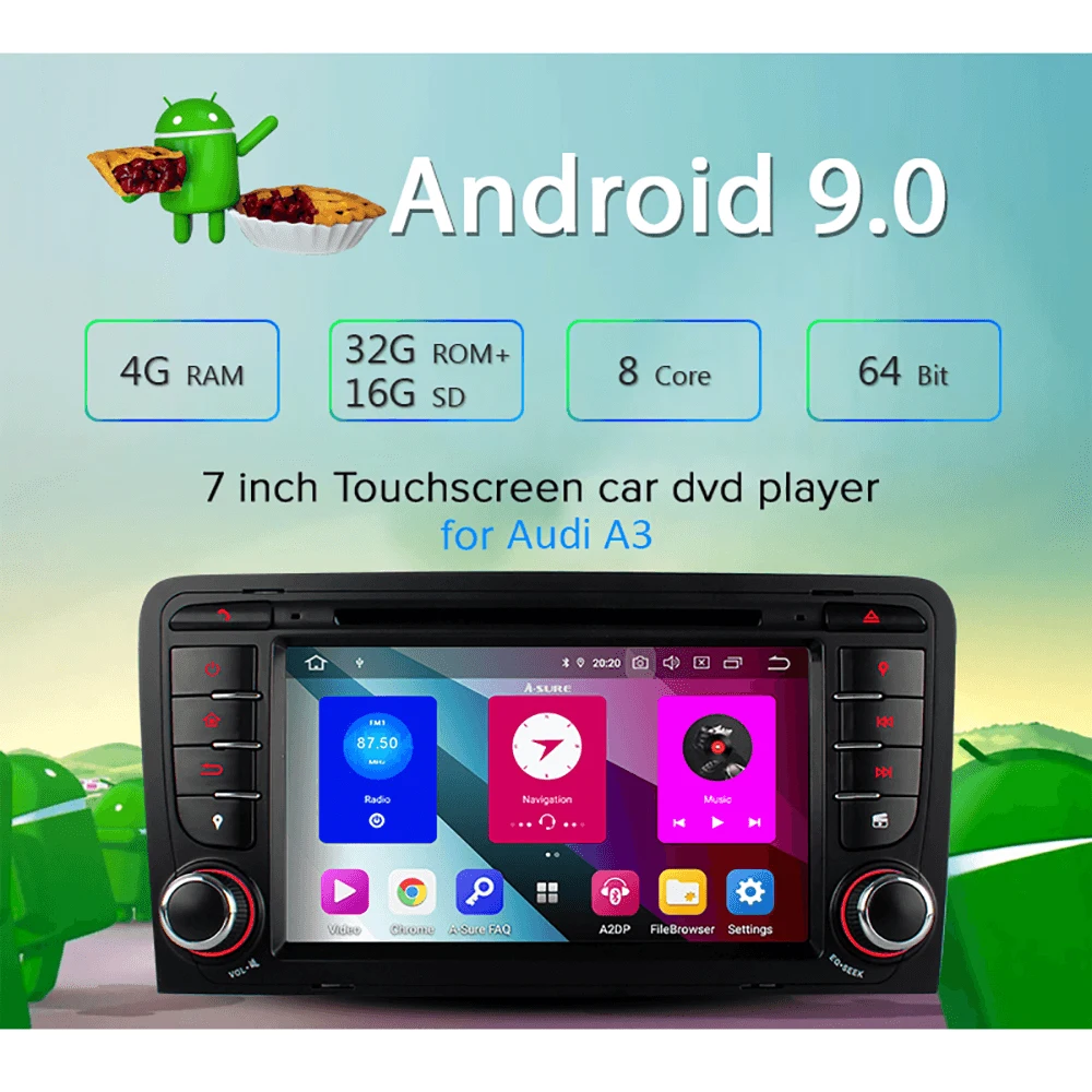 A Sure 2 Din Восьмиядерный Android 9 0 Радио DVD GPS плеер навигация для Audi A3 (2003 2011) S3 RS3 RNSE UP 8P 8V