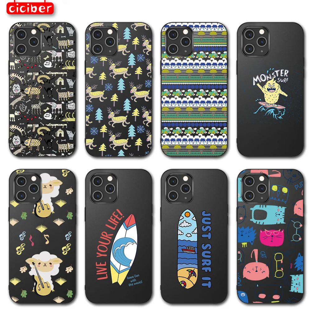 

Cartoon animation mobile phone case for iPhone 13 12 11 Pro Max Mini 7 8 6 6S Plus X XR XS Soft TPU Protective Case Black Fundas