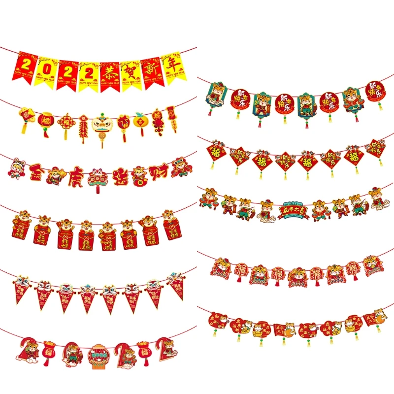 

Spring Festival Bunting Banner the Year of Tiger 2022 New Year Pull Flag for Home Party Shopping Mall Event Decoration 101A