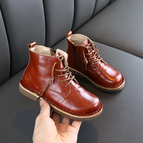 Коричневый CCTWINS Kids Shoes Autumn Fashion Girls Black Martin Boots Boys Real Leather Dress Shoes Children Retro Casual Boot MB021 - Цвет: Коричневый
