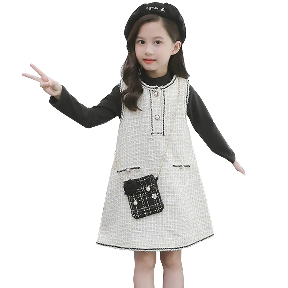 Комплект из 2 предметов для девочек клетчатый жилет и футболка водолазка в