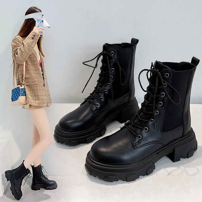 

Martin boots, women's England style, thick bottom, Chelsea boots, fall and winter versatile net fashionable and handsome