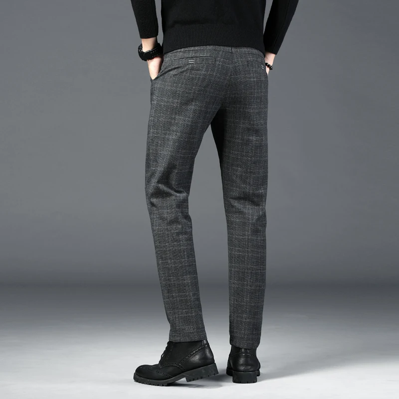 

2020 autumn new Men's business casual plaid trousers Fashion slim suit men's pants black grey Brand clothing