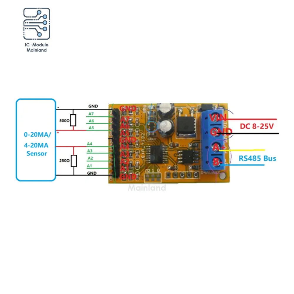 Модуль аналогового коллектора напряжения R4AVA07 Modbus RTU 7-канальный RS485 ADC 03 06