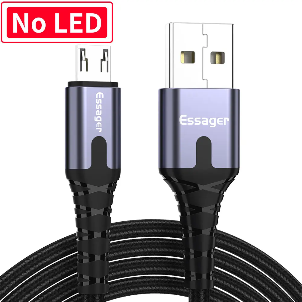 Essager светодиодный Micro USB кабель 2.4A Быстрая зарядка для samsung Xiaomi Android мобильный телефон Microusb кабель для передачи данных 2 м USB зарядное устройство Шнур - Цвет: No LED Dark Grey