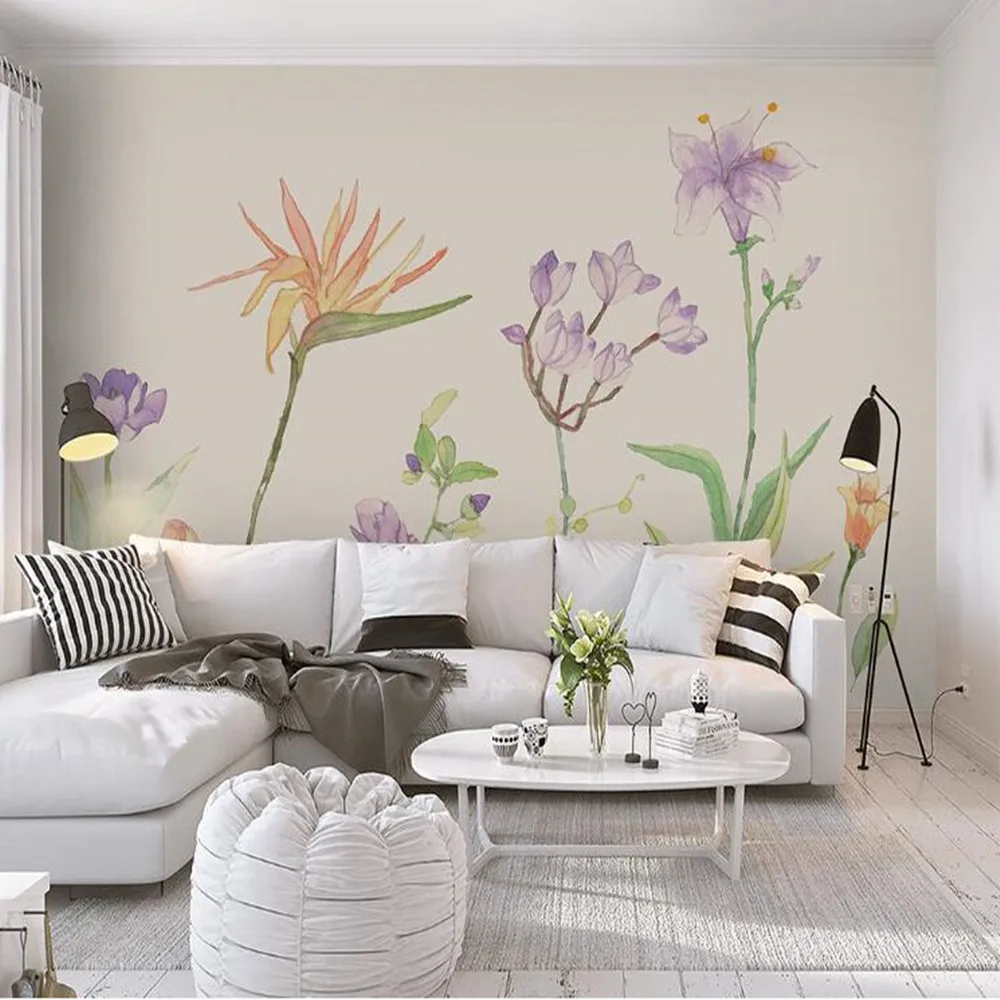 

Milofi custom 3D Nordic hand painted watercolor flowers large TV bedroom background wallpaper mural