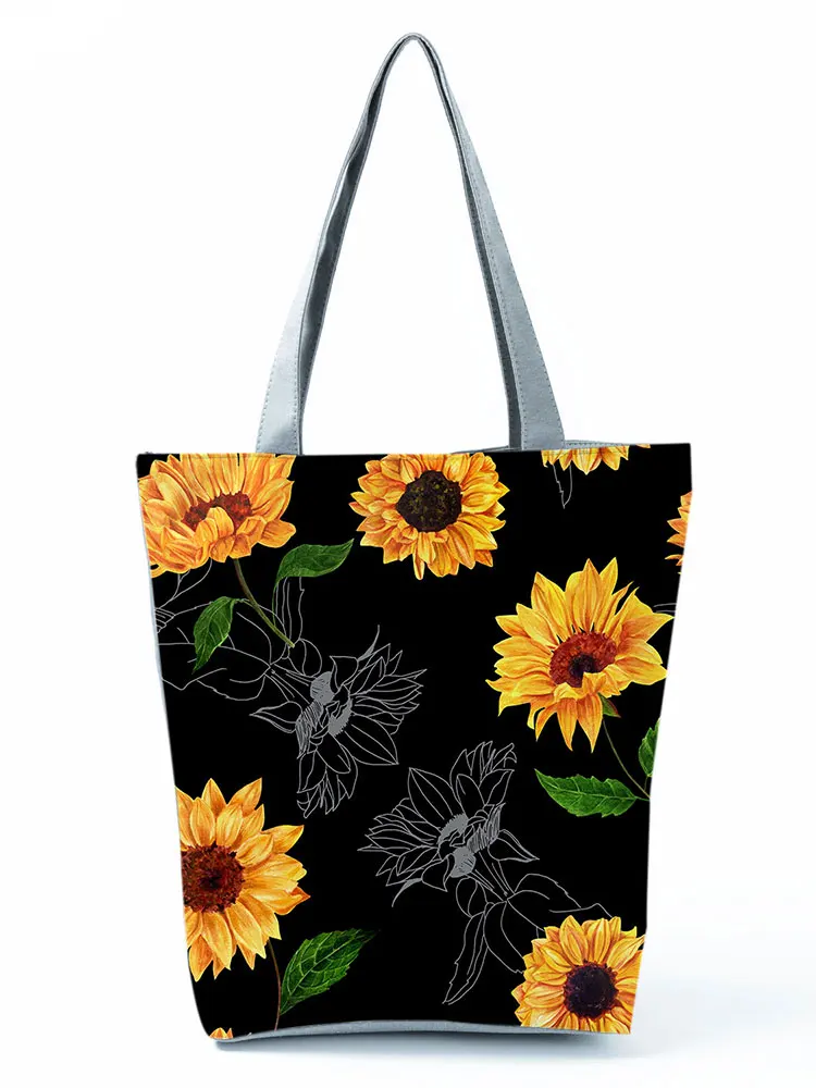 

Casual Sunflower Printed Handbag Floral High Capacity Plant Shopping Bag Eco Reusable Tote Women Shoulder Bag Can Custom Pattern