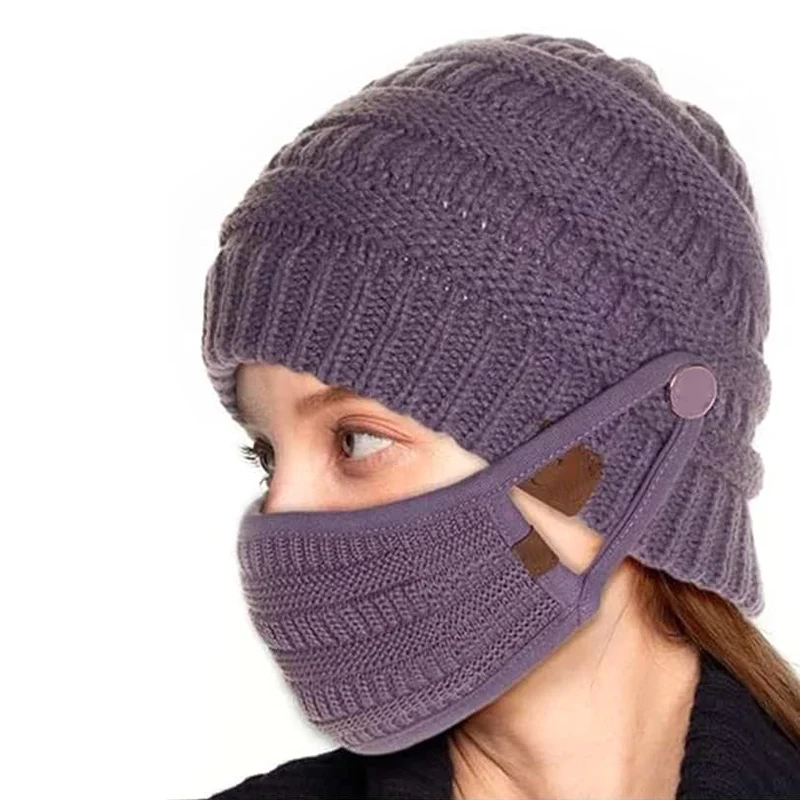 

Knit Beanie And Face Cover Set Detachable Face Covering Knitted Warm Hat for Women Men SAL99