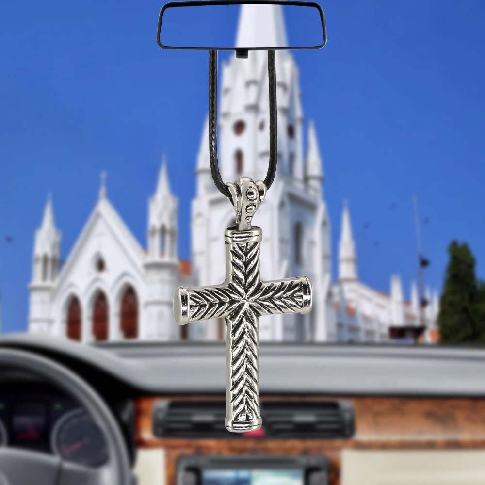 

Cross Jesus Car Pendant Christian Religious Metal Car Rearview Mirror Ornaments Decoration Hanging Auto Car Accessories gifts