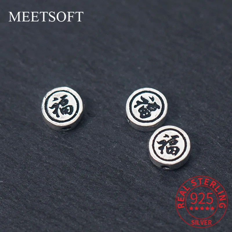 

MEETSOFT Classic 925 Sterling Silver Round Blessing Space Bead Charms Handmade Of DIY Fine Jewelry Necklace Bracelect Accessory