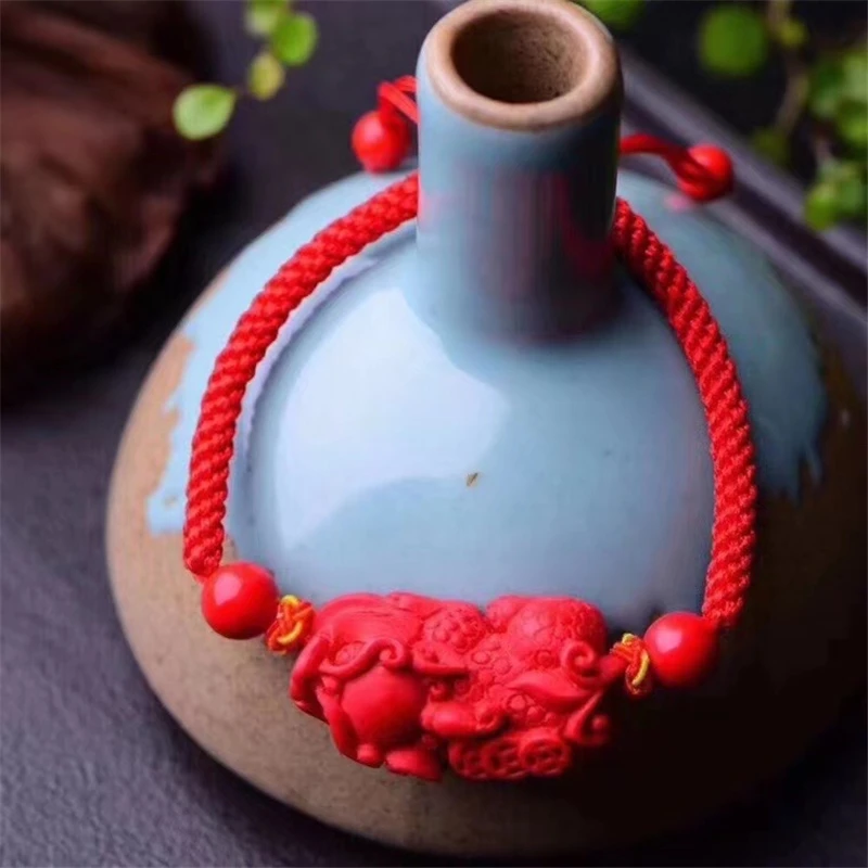 Китайский красный циннабар браслет дружбы с красной нитью регулируемый