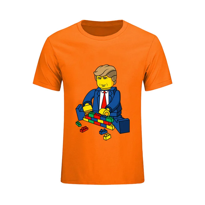 Построить стену Трамп короткий рукав мужские футболки подростковые с круглым