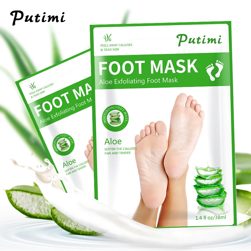

PUTIMI 6pack Aloe Vera Foot Mask Peeling for Legs Feet Mask Exfoliating Socks Scrub for Pedicure Anti Crack Heel Remove Skin