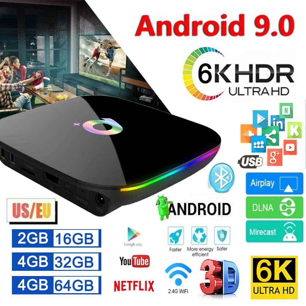 

Умная ТВ-приставка Q Plus H6 HD 1080P 6K WiFi Android 9,0 32 ГБ/64 Гб ROM USB3.0 2,4G Top Box Media Player Поддержка SD