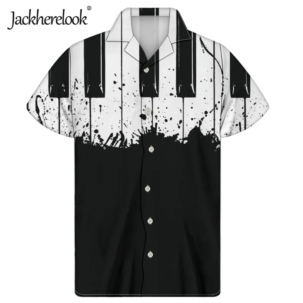 

Мужские рубашки Jackherelook Guayabera, с кубинским принтом, дизайнерский топ с коротким рукавом, Летние Гавайские блузки, пианино, музыка, нота