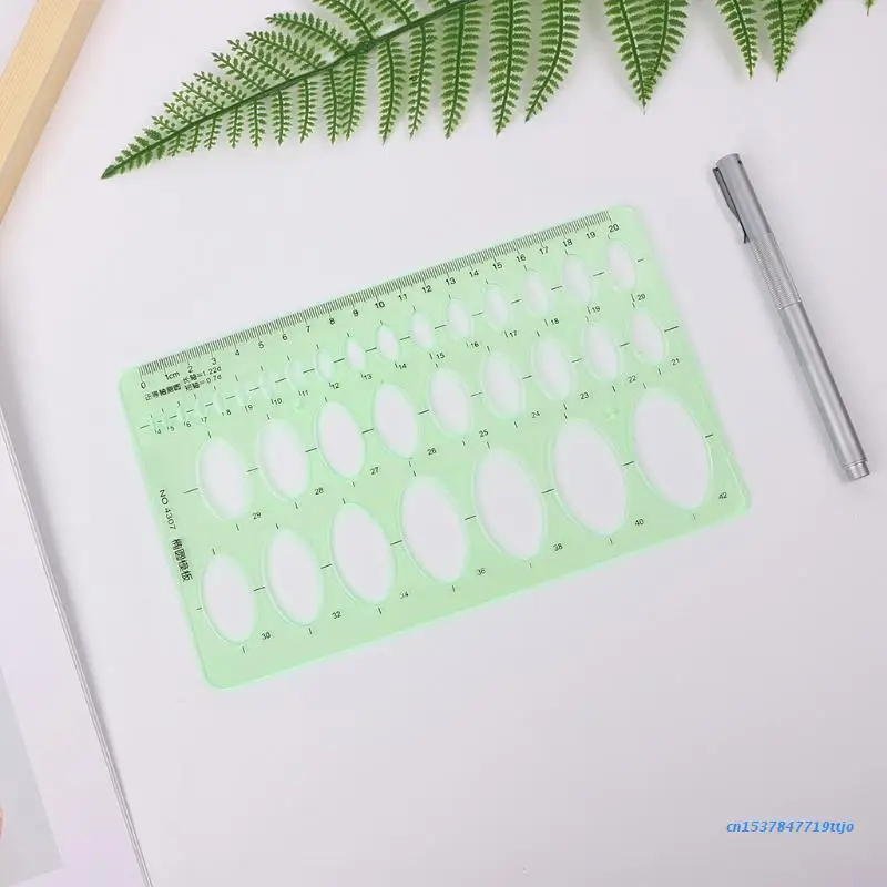 

583D Green Plastic Oval Geometric Template Ruler Stencil Measuring Tools Students Hot