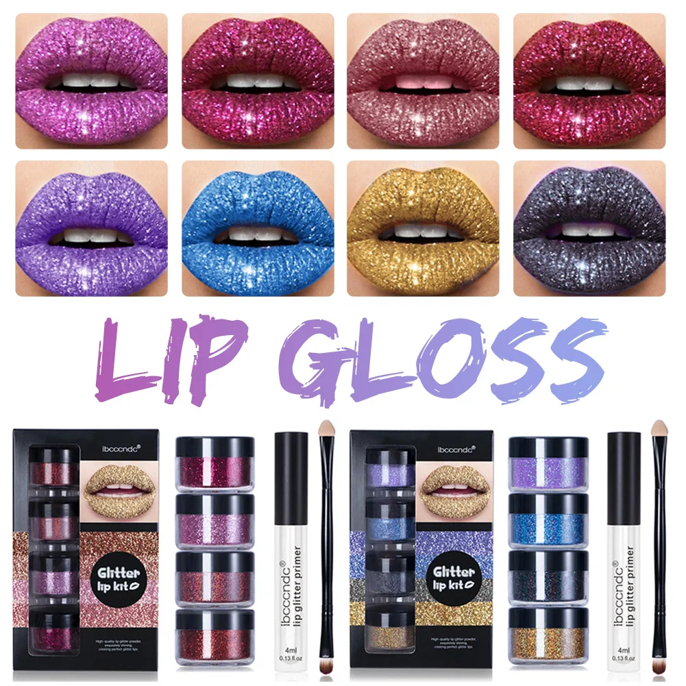 

4 Colors Glitter Powder for Lip Gloss Shiny Bright Sparkling 3D Effect Glitter for Eyes Lips Face Nails Makeup Accessories