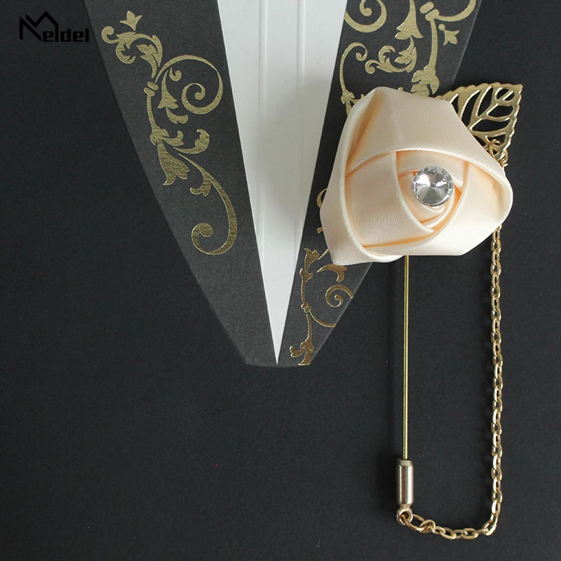 Light-yellow Meldel Искусственный цветок розы свадебная бутоньерка для жениха корсаж Бутоньерка брошь корсажи Свадебный планировщик свадебные аксессуары - Цвет: Light-yellow